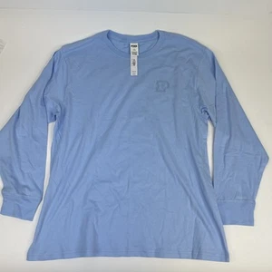 Victoria Secret PINK  Women Light Blue PINK Logo Long Sleeve Cotton Tee Shirt M - Picture 1 of 6