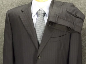 Pantalones plisados súper lana extrafinos a rayas azules Corneliani Suit Italia 46R 40x28,5 - Imagen 1 de 18