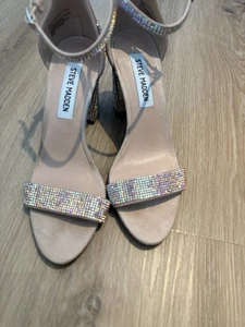 Steve Madden Women's 6.5 Glitter Spark Block Heel Sandals - Silver - Picture 1 of 4