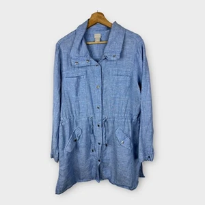 Giacca utility lino Chicos donna taglia 3 XL 16 manica 3/4 blu chambray - Foto 1 di 10