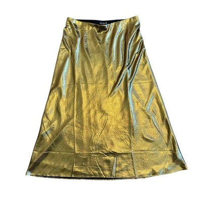 J. Crew Gold Pull-On Midi Skirt A-Line Stretch Party Classic Size Small Women's - Image 1 of 4