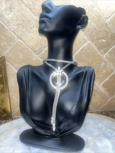 Vintage Crown Trifari Necklace Silvertone Metal Dangle Statement - Picture 1 of 5