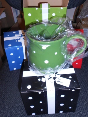 Temp-tations by Tara Polka Dot Mugs Red Green Blue Black Lot Set 4 QVC Exclusive - Image 1 of 3