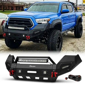 For 2016-2023 Toyota Tacoma Steel Front Bumper W/Winch Plate & LED Lights & Wire - Picture 1 of 9