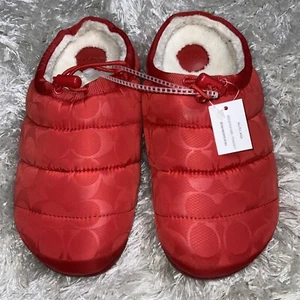 Coach Women’s Miami Red Rachelle Quilted Logo Slippers Size 8.5B New - Picture 1 of 7