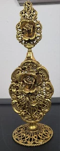 Vintage Gold Metall Ormolu filigran Parfum Flakon (verzierte Rose) - Bild 1 von 4