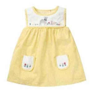 NEW Embroidered Farm Sheep Bunny Girls Yellow Collar Dress Easter - Picture 1 of 6