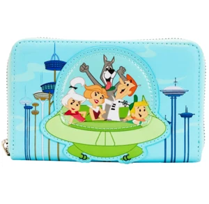 ✤ New LOUNGEFLY Zip Wallet THE JETSONS Spaceship Dog Flying Car Family Cartoon - Picture 1 of 6