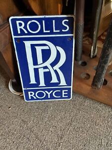 VINTAGE ROLLS ROYCE Cast Iron Blue And White Sign Plaque 7 X 11.5”