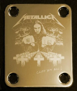 GUITAR NECK PLATE - Engraved Photo Etched - CLIFF BURTON METALLICA Bass - GOLD - Picture 1 of 2