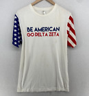 BE AMERICAN Shirt Womens M DELTA ZETA College Sorority Short Sleeve Off White