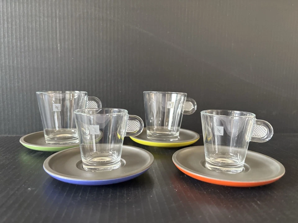 Nespresso VIEW  8 Pc Set Glass Demitasse Shot Capaccino Americano ADN Pop Art - Image 1 of 4