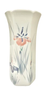 Japanese Moriage Vase White With Multi Colored Irises 9" Tall Embossed Outlines - Picture 1 of 7