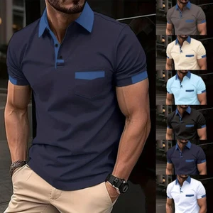 Herren Knopf Kragen Polohemd Polobluse Kurzarm T-Shirt Sommer Bluse Hemd Tops DE - Bild 1 von 23