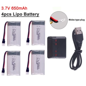 4pcs 650mAh 3.7V Lipo Battery With 4 in1 USB Charger for RC UAV Drone Vehicle - Picture 1 of 10