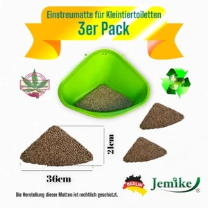 Einstreumatte Jemike® für Anione Ecktoilette L 49x34x26cm mit Strohpellet 3er Pk