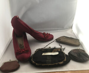 Early 1900’s Shoes Bag Purses Coin Purses Red Ladies Shoes Lot Of Vintage Items
