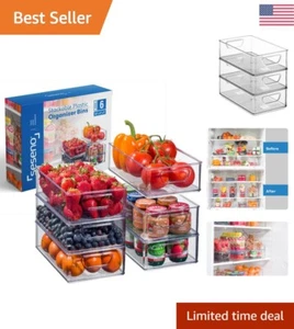 Stackable Fridge Organizer Bins - Clear Plastic Pantry Storage Rack - Set of 6 - Picture 1 of 6