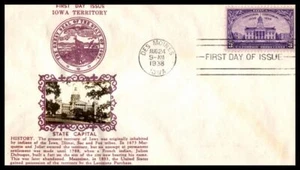 1938 IOWA centennial 100th Sc 838-18b FDC W. G. Crosby photo cachet (15A - Picture 1 of 1