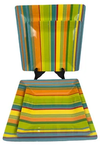 Bobby Flay Set For Two Melamine Dinner 10” & Salad 8” Plates Stripes Multicolor - Picture 1 of 4