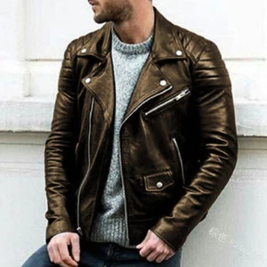 Men's jacket stand-up collar leather jacket - Picture 1 of 19