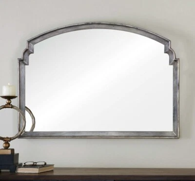 UTTERMOST 12880 VIA DELLA LIGHTLY ANTIQUED SILVER LEAF MODERN WALL ARCHED MIRROR - Image 1 of 3
