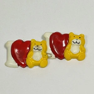 2 Barrettes 80’s I Heart Bears White Red Yellow Plastic Metal Clasp 1.5” Vintage - Picture 1 of 4