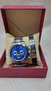 OROLOGIO UOMO DA POLSO ACCIAIO +BRACCIALE IN COFANETTO ELEGANTE REGALO - Foto 1 di 3