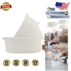 3-Piece Oval Cotton Storage Basket Set in Off White for Organized Elegance - Picture 1 of 11
