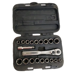 Rare VTG Craftsman 20 Piece 3/8 Drive 6pt Metric & SAE Socket Set 34864 Case USA - Picture 1 of 11