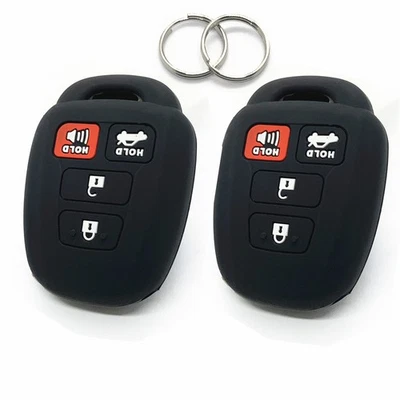 2Pcs Black Silicone For Toyota Camry Corolla RAV4 4 Buttons Key Case Fob Cover - Image 1 of 4