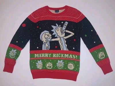 Rick And Morty Mens Merry Rickmas Ugly Christmas Holiday Sweater Size M Red Blk - Image 1 of 4