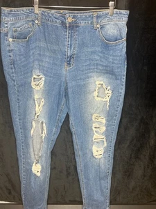 Forever 21 Plus Size 20 Distressed Ripped Skinny Jeans Blue Denim – Preowned - Imagen 1 de 4