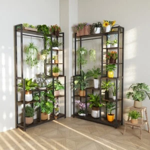 Large Plant Stand Display Rack Stand Bookshelf Storage Shelves with Hanging Rod - Picture 1 of 16