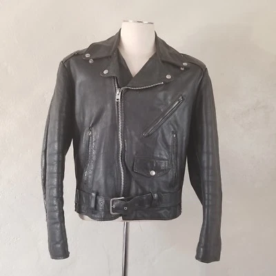 Chaqueta de Motocicleta de Cuero Excelente Vintage Años 60 70 Clásica Negra Rebel Rocker 42 Foto 1 de 4