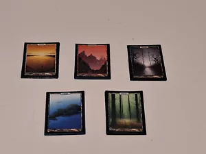 MTG UNHINGED FULL ART Basic LAND 5 Each Plains Mountain Forest Swamp Island G/VG - Picture 1 of 6
