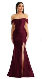 Cynthia & Sahar Schulterfreies Korsett Stretch Satin Meerjungfrau Kleid mit leichtem - Bild 1 von 2