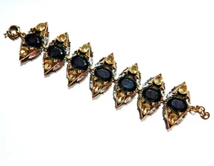 CHUNKY RHINESTONE BRACELET black clear brass glass stone art deco cuff Y5 - Picture 1 of 6