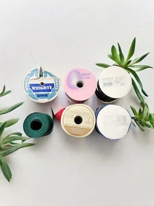 Vintage Lot Of 6 Spools Ribbon Decor Crafts Variety Wired-Cotton Satin Display - Picture 1 of 18