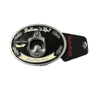 Bottom's Up! novelty bottle opener western belt buckle metal black enamel - Picture 1 of 2