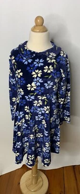 Rugged Bear Girls Blue Floral Long Sleeve Velour Dress Sz 8 - Image 1 of 4