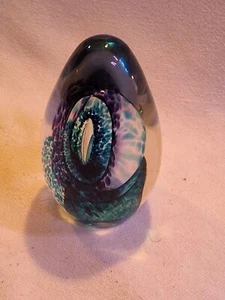 Lawrence Tuber Art Glass Signed Swirl Mottled Egg Shaped 4 1/2" Paperweight 1993 - Picture 1 of 9