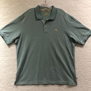 Tommy Bahama Men's Size XL/TG Short Sleeve Polo Shirt Green Striped Marlin Logo - Picture 1 of 15