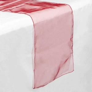6 Runner da Tavolo Organza Trasparente 14" x 108" Lunghi Matrimonio Sala da Pranzo Borgogna - Foto 1 di 2