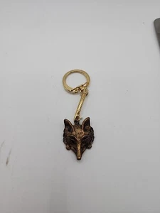 Vintage Keychain Wolf Head Dangle Unmarked Bronze Gold Tone Long Nose - Picture 1 of 5