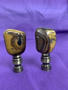 lamp finial set of 2 “ Tigers Eye Stone Finials With Brass Base - Picture 1 of 6