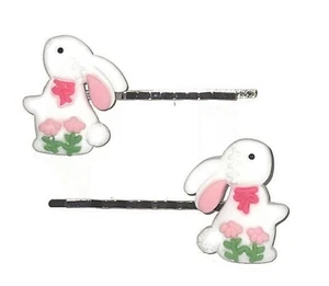 EASTER RABBIT Holiday Animal - Handmade Bobby PIn Hair clips - Set of 2 - Picture 1 of 3