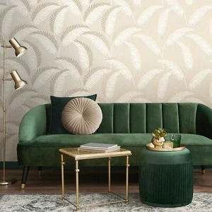 Cascade Leaf Wallpaper Fine Decor Textured Tropical Metallic Ferns FD42838 Cream - Picture 1 of 5