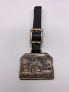 VINTAGE BRASS HIGHWAY EQUIPMENT PITTSBURGH-ERIE-DUBOIS WATCH FOB W/ BAND - Picture 1 of 5
