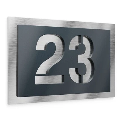 Graviers Hausnummerschild Edelstahl Hausnummer mit Gravur Anthrazit RAL 7016 - Image 1 of 4